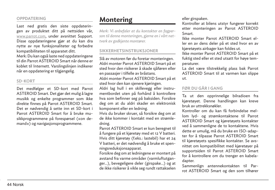 Montering | Parrot ASTEROID Smart User Manual | Page 44 / 152