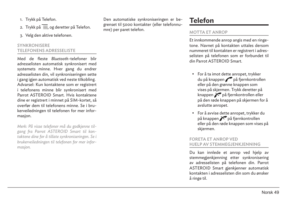 Telefon | Parrot ASTEROID Smart User Manual | Page 49 / 152