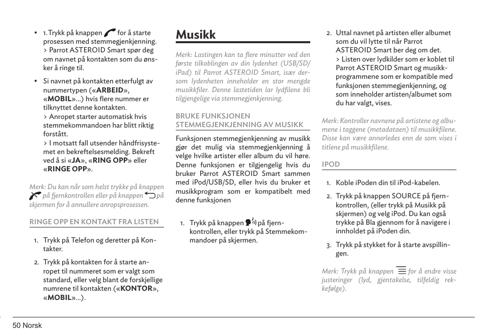 Musikk | Parrot ASTEROID Smart User Manual | Page 50 / 152