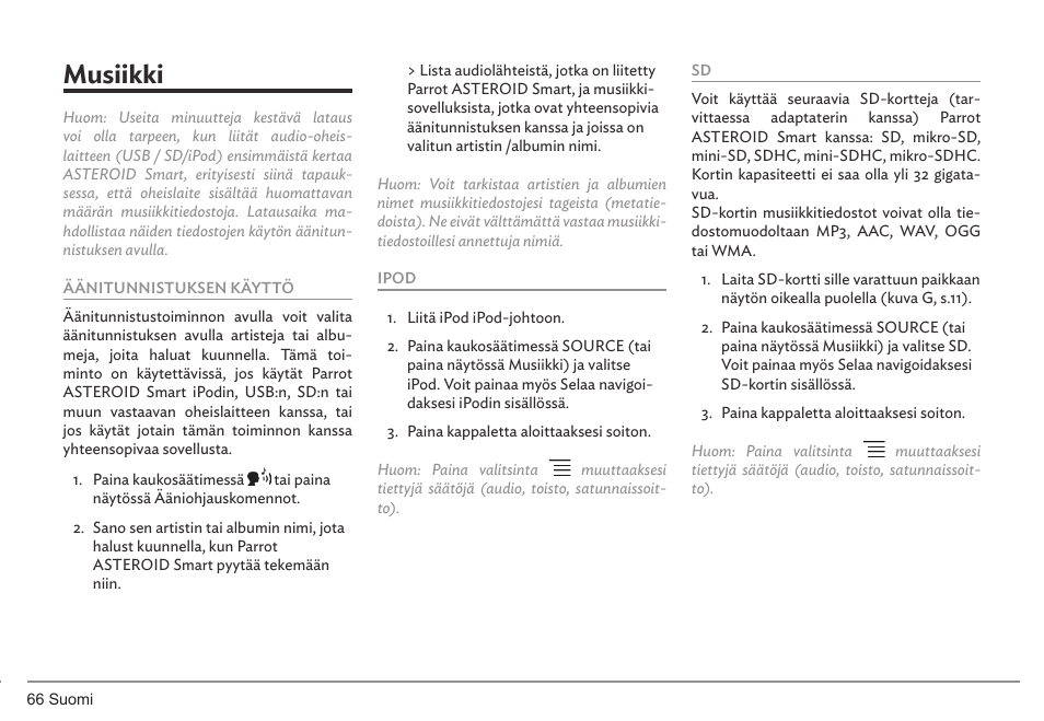 Musiikki | Parrot ASTEROID Smart User Manual | Page 66 / 152