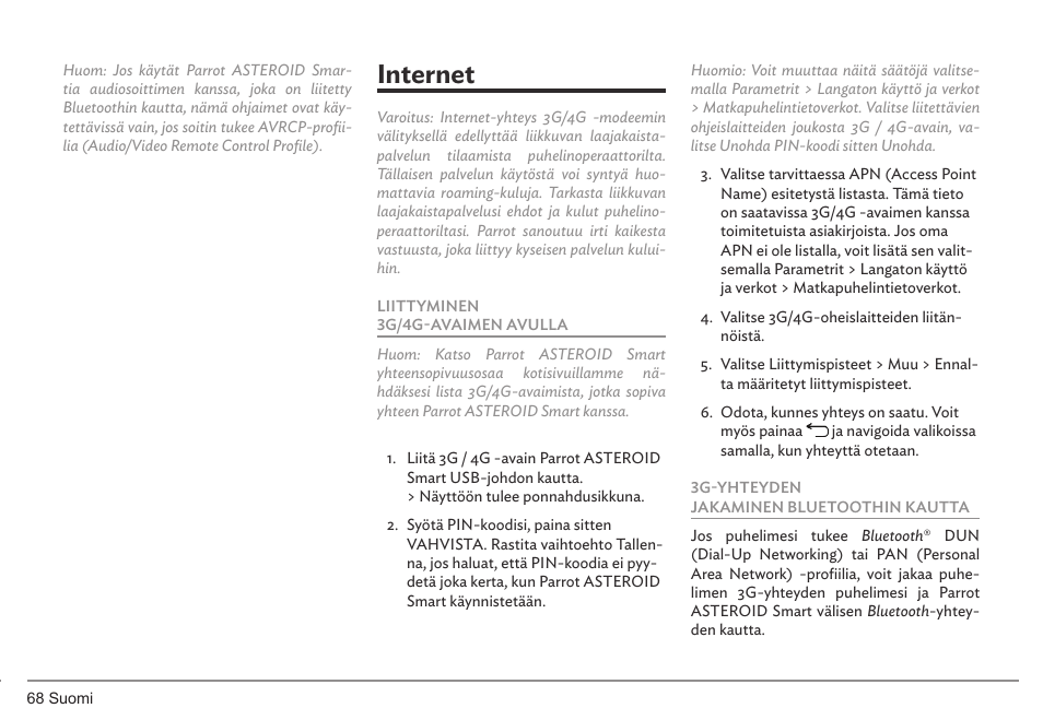 Internet | Parrot ASTEROID Smart User Manual | Page 68 / 152