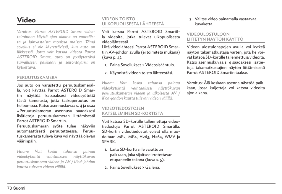 Video | Parrot ASTEROID Smart User Manual | Page 70 / 152