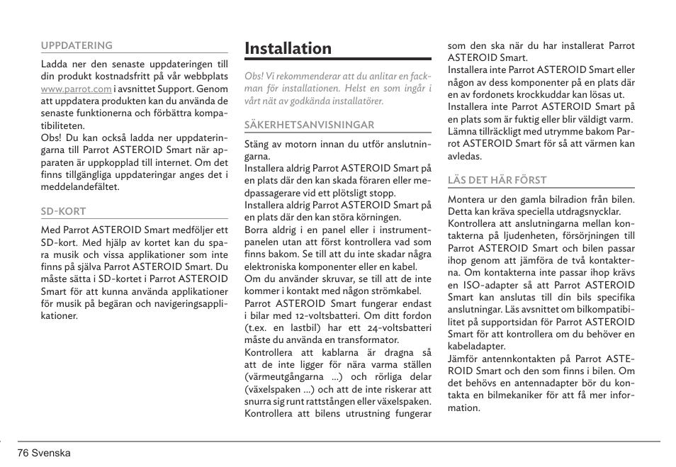 Installation | Parrot ASTEROID Smart User Manual | Page 76 / 152