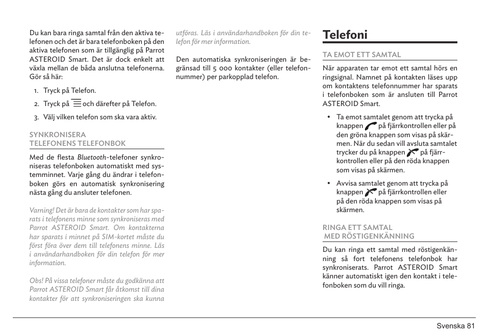 Telefoni | Parrot ASTEROID Smart User Manual | Page 81 / 152