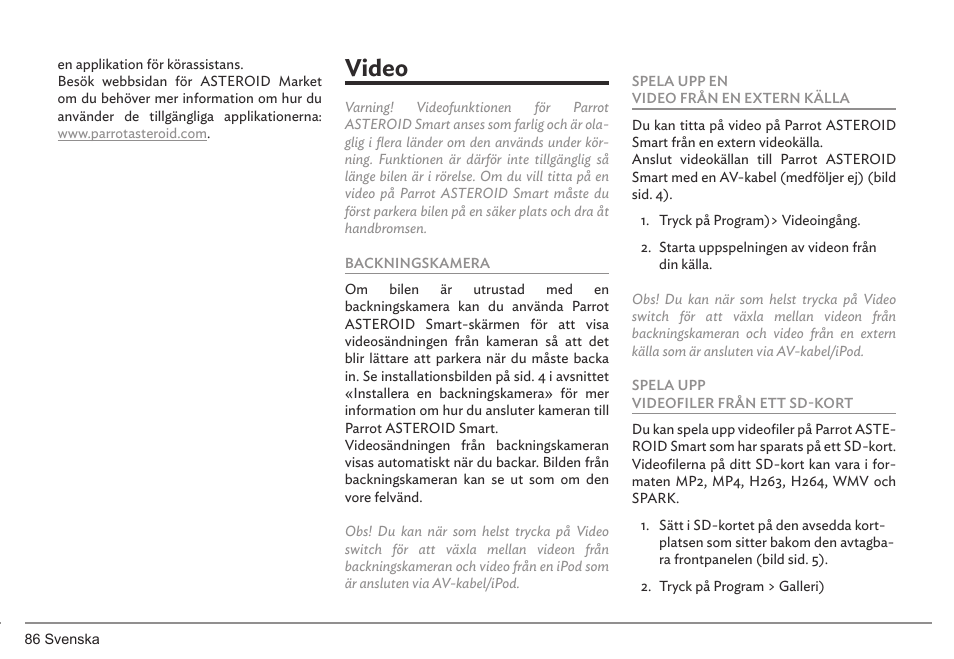 Video | Parrot ASTEROID Smart User Manual | Page 86 / 152