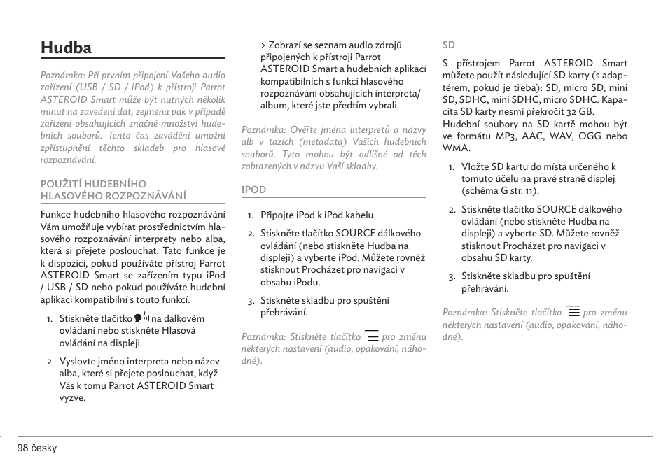 Hudba | Parrot ASTEROID Smart User Manual | Page 98 / 152