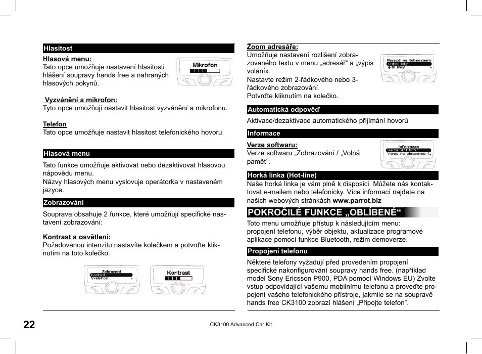 Pokročilé funkce „oblíbené | Parrot CK3100 User Manual | Page 22 / 48