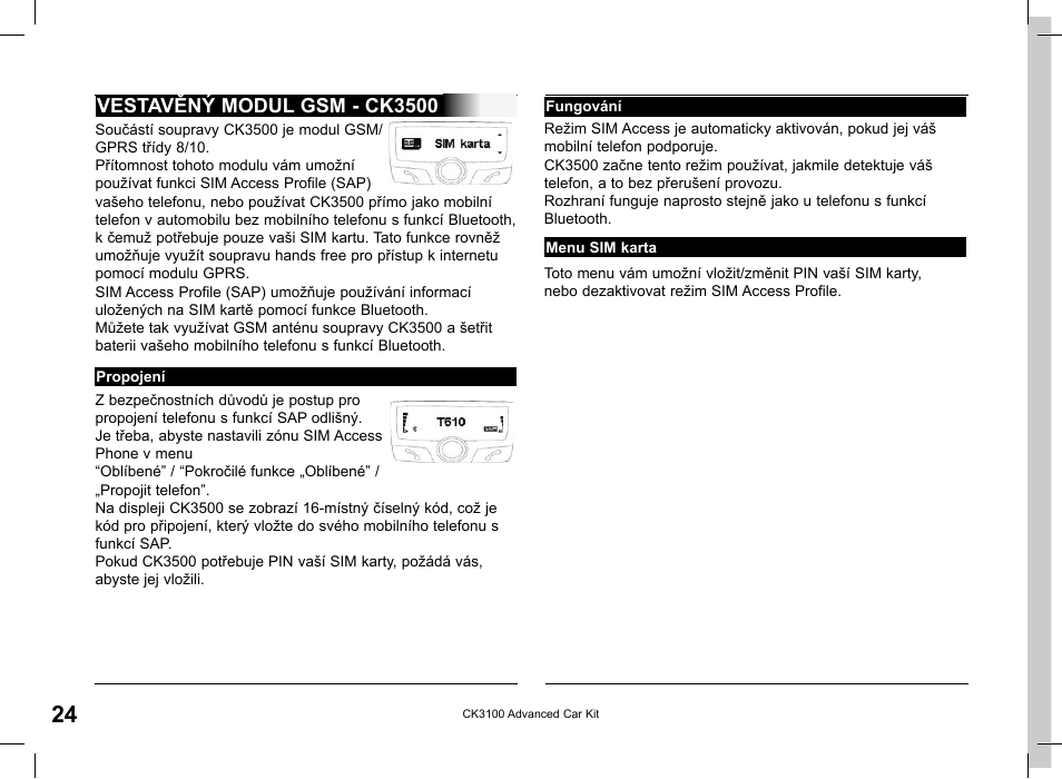 Vestavěný modul gsm - ck3500 | Parrot CK3100 User Manual | Page 24 / 48