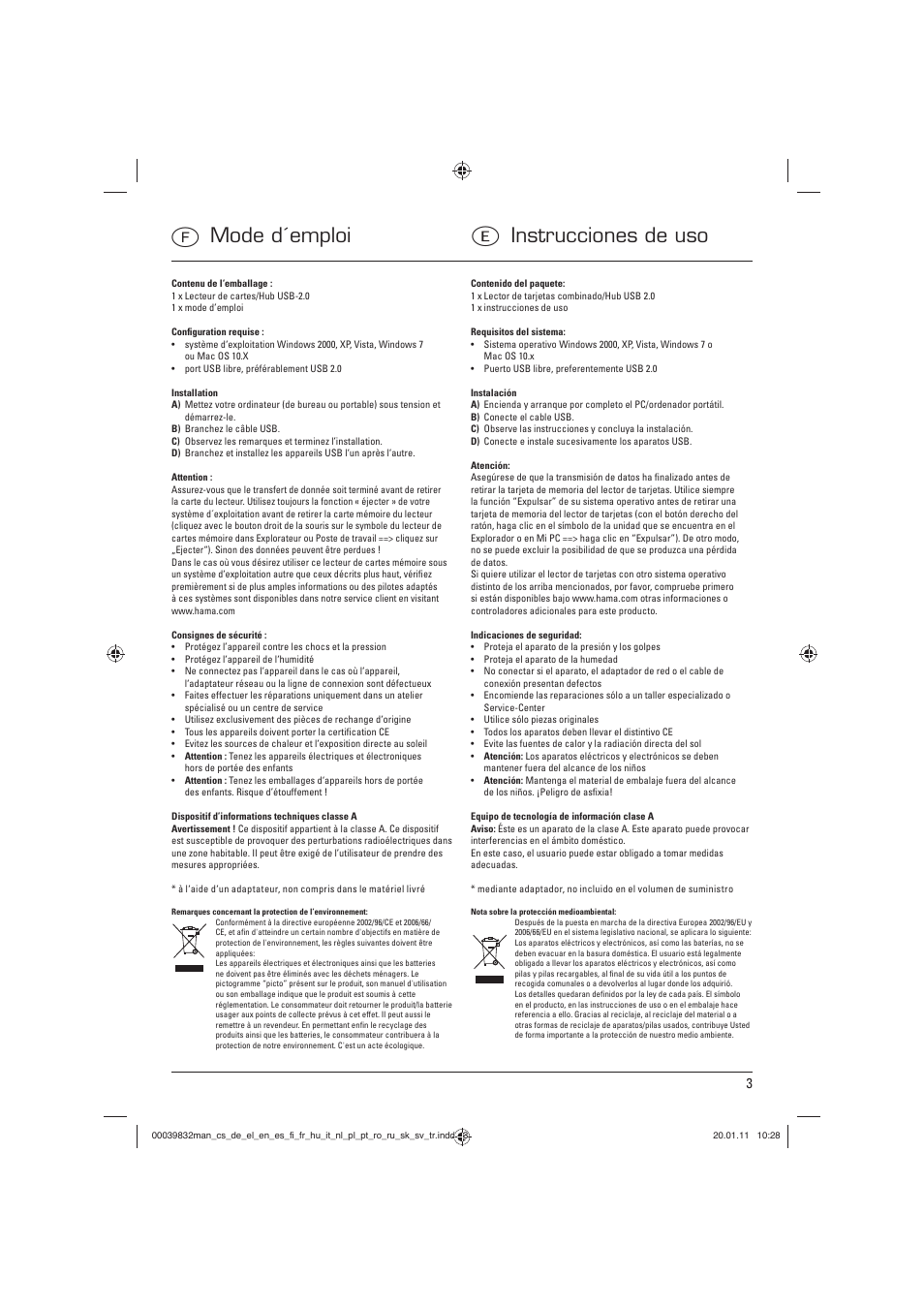 Fmode d´emploi e instrucciones de uso | Hama Combi Card Reader Premium Silver User Manual | Page 6 / 12