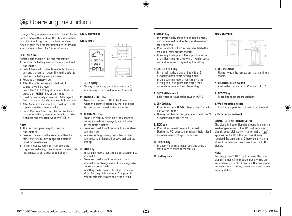 Goperating instruction | Hama EWS-880 User Manual | Page 5 / 38