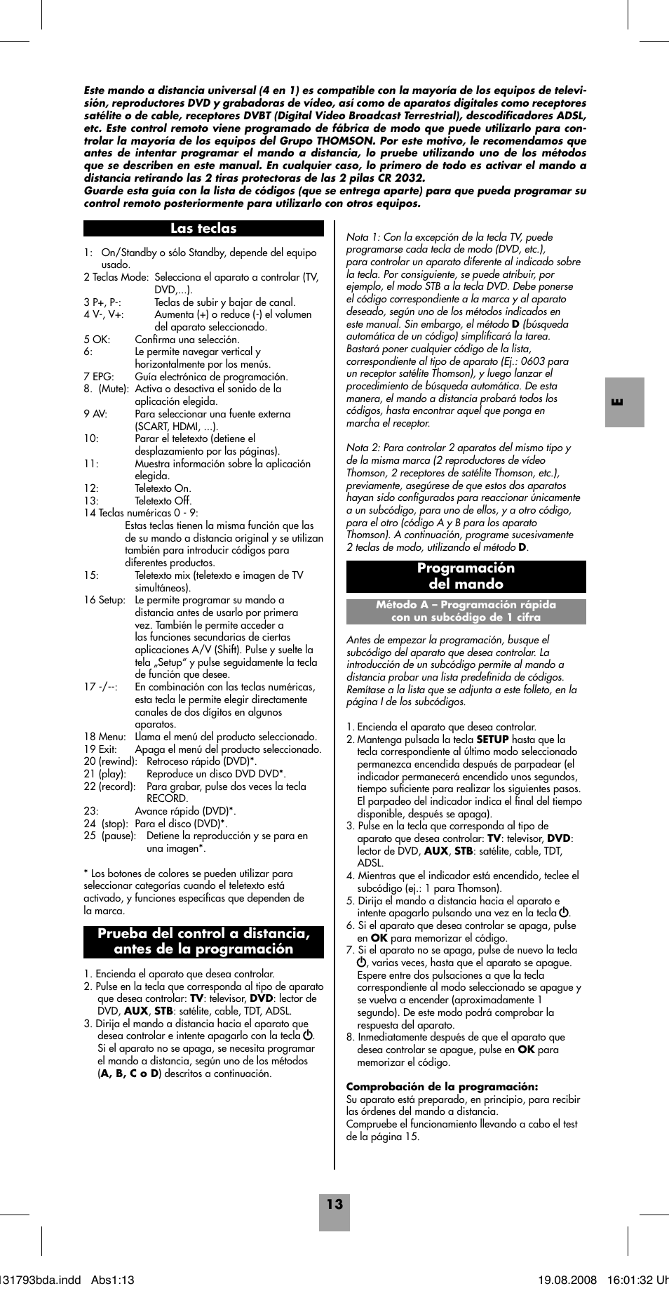 Programación del mando | Hama ROC4218 User Manual | Page 18 / 54