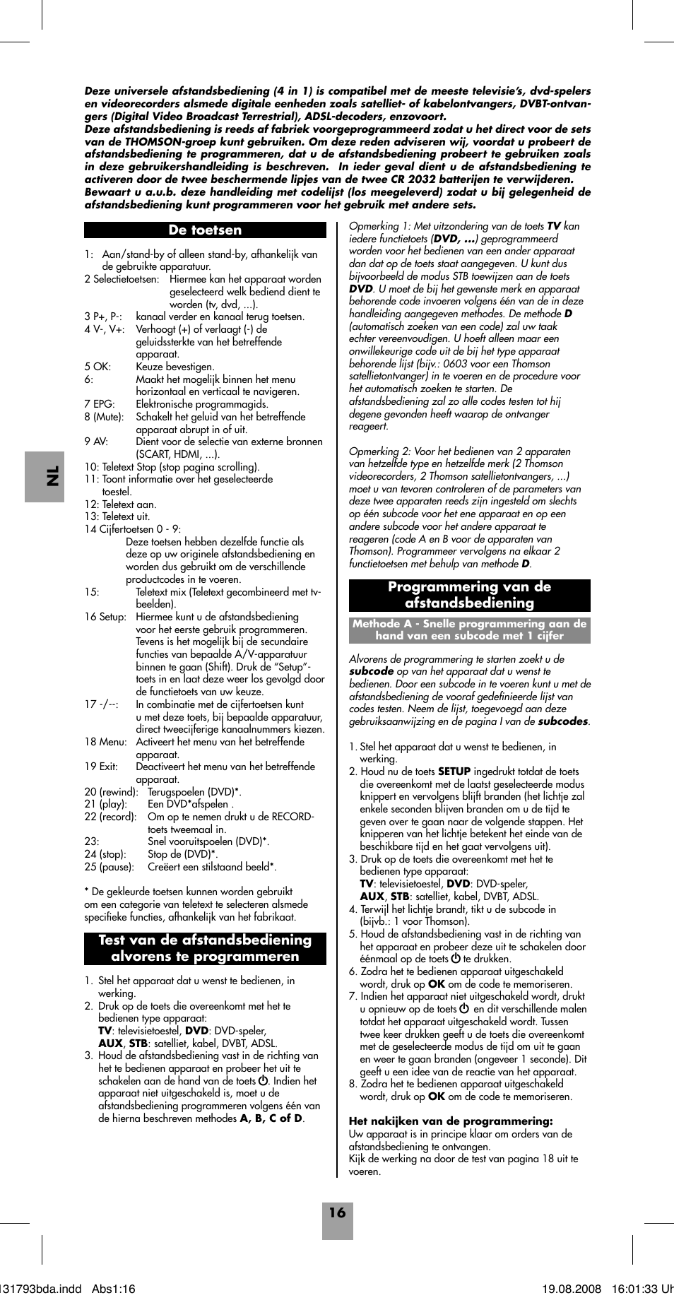 Programmering van de afstandsbediening | Hama ROC4218 User Manual | Page 21 / 54