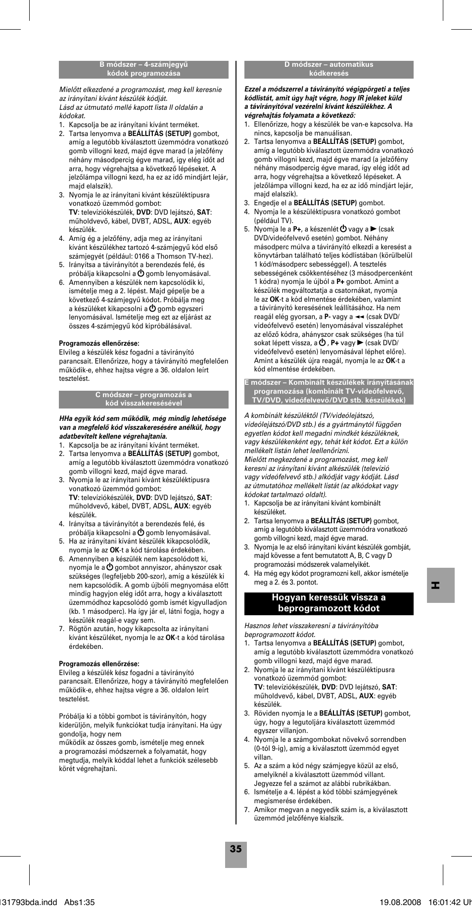 Hogyan keressük vissza a beprogramozott kódot | Hama ROC4218 User Manual | Page 40 / 54