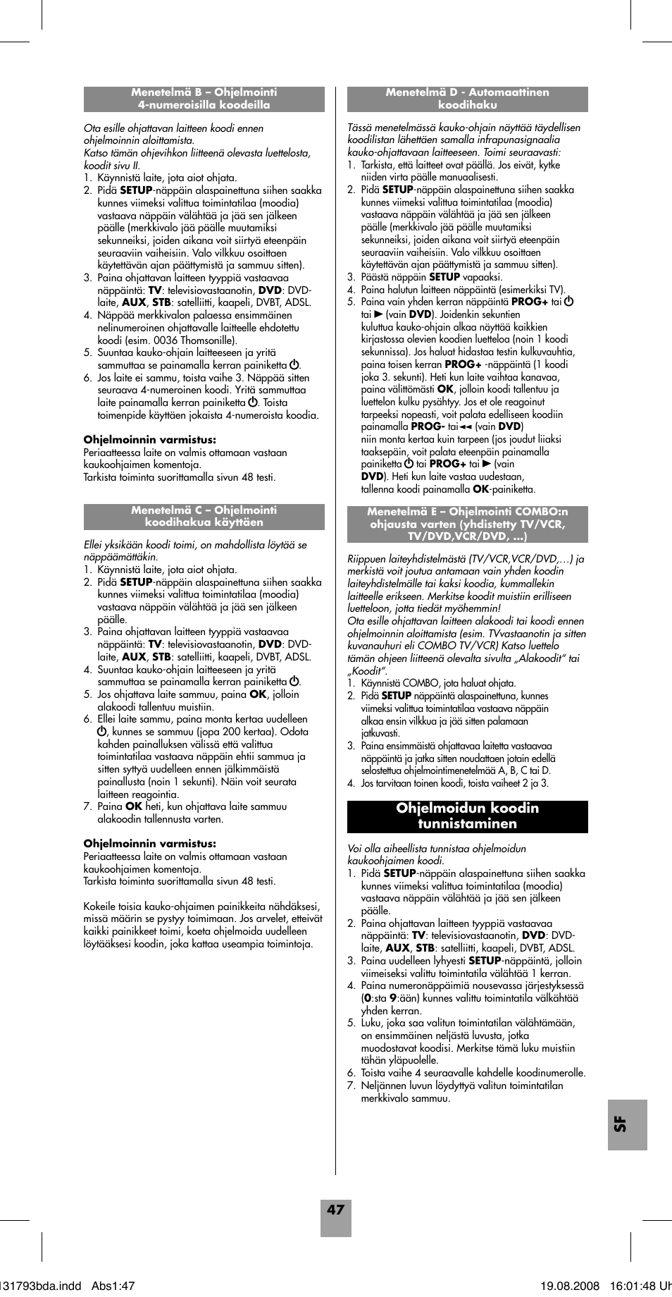 Ohjelmoidun koodin tunnistaminen | Hama ROC4218 User Manual | Page 52 / 54