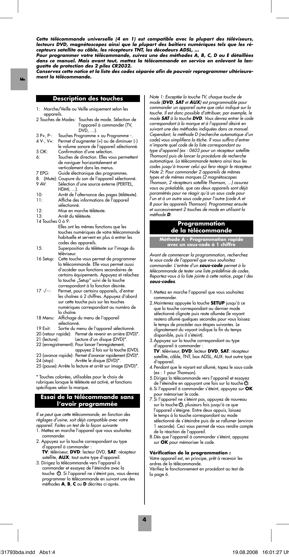 Programmation de la télécommande | Hama ROC4218 User Manual | Page 9 / 54