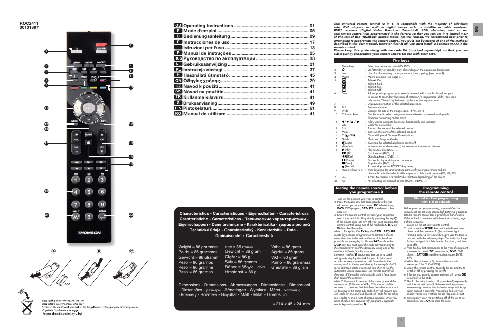 Návod na použitie, Kullanma kılavuzu bruksanvisning pistokelaturi, Manual de utilizare | Thomson ROC2411 User Manual | Page 2 / 36