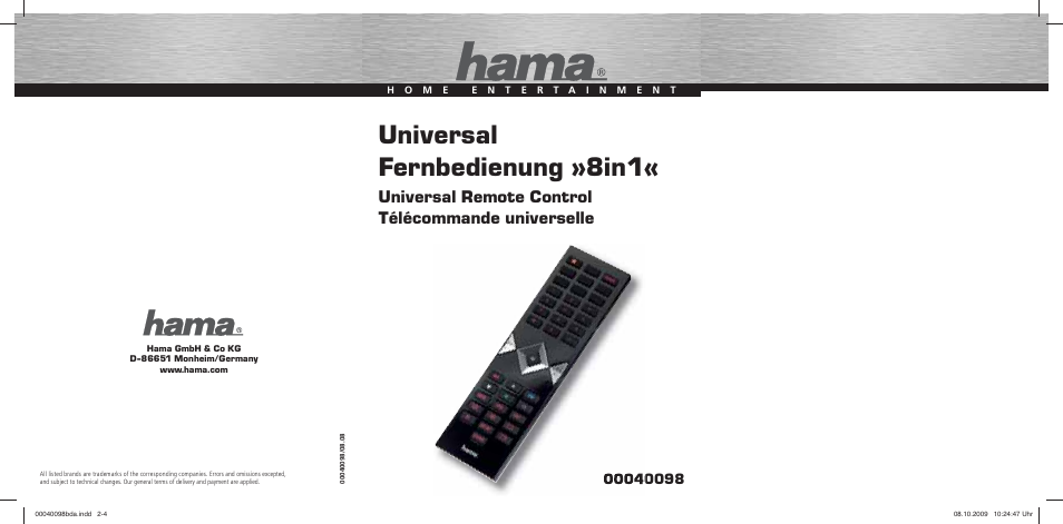 Hama Remote Control Universal 8in1 User Manual | 30 pages