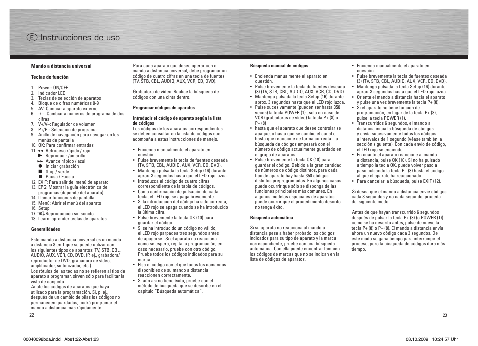 E instrucciones de uso | Hama Remote Control Universal 8in1 User Manual | Page 12 / 30