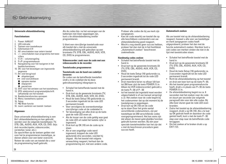 O gebruiksanwijzing | Hama Remote Control Universal 8in1 User Manual | Page 15 / 30