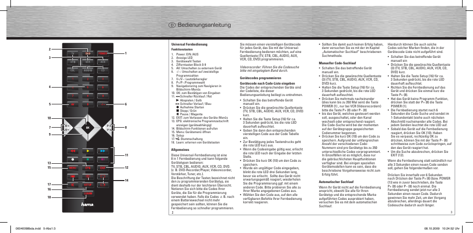 D bedienungsanleitung | Hama Remote Control Universal 8in1 User Manual | Page 2 / 30