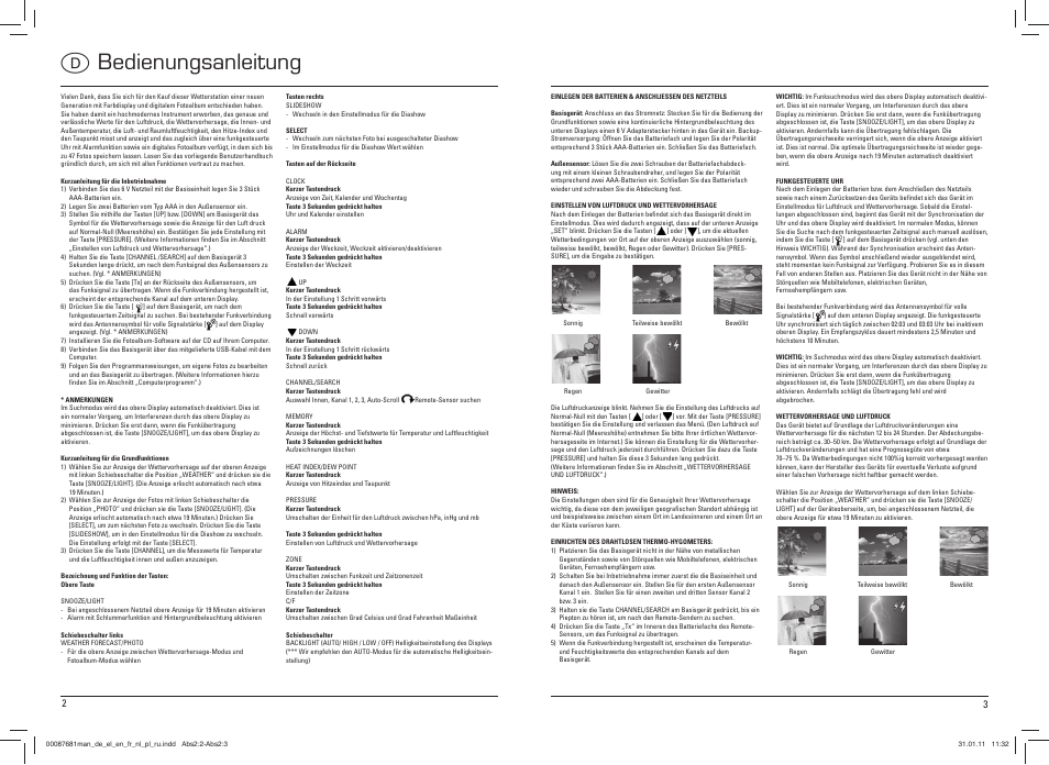 D bedienungsanleitung | Hama EWS-1200 User Manual | Page 2 / 18