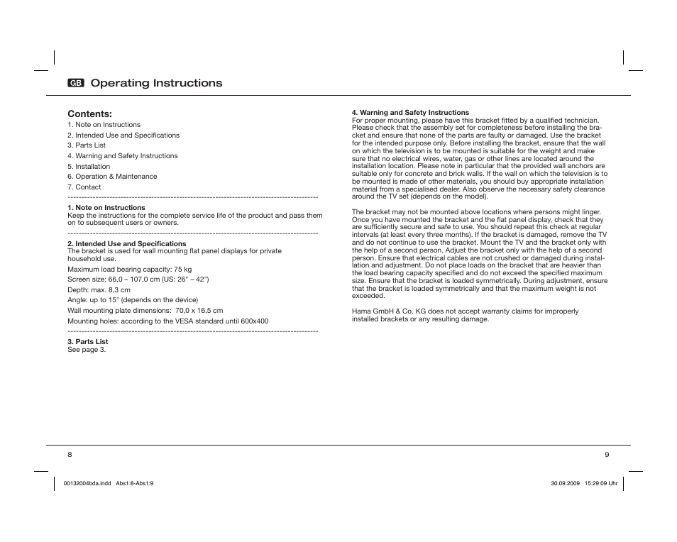 Operating instructions | Hama WAB142 User Manual | Page 5 / 30