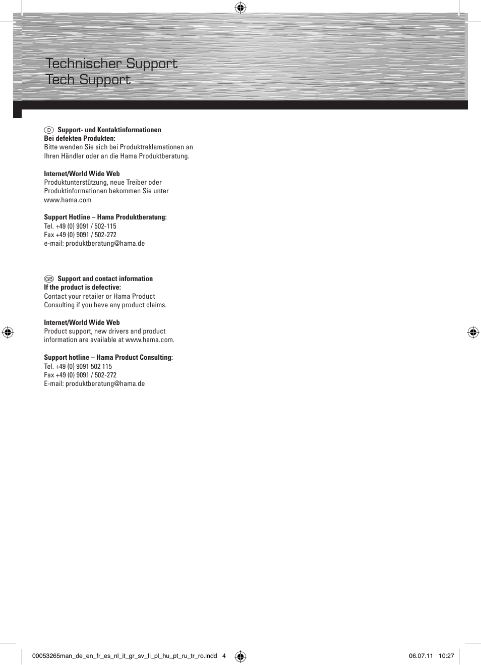 Technischer support tech support | Hama X-Pointer bluetooth presenter User Manual | Page 3 / 21