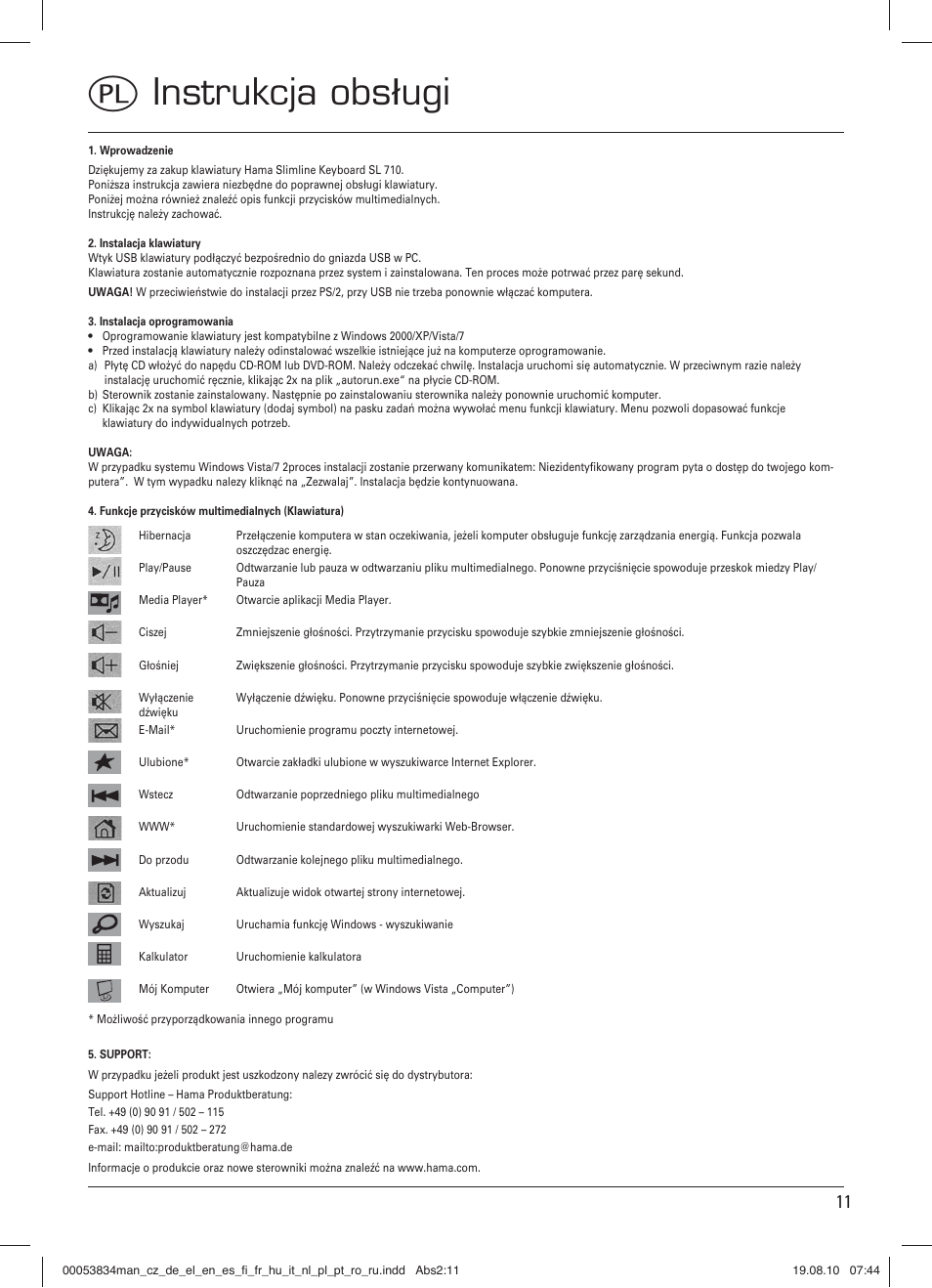 Qinstrukcja obsługi | Hama Media Keyboard User Manual | Page 12 / 21