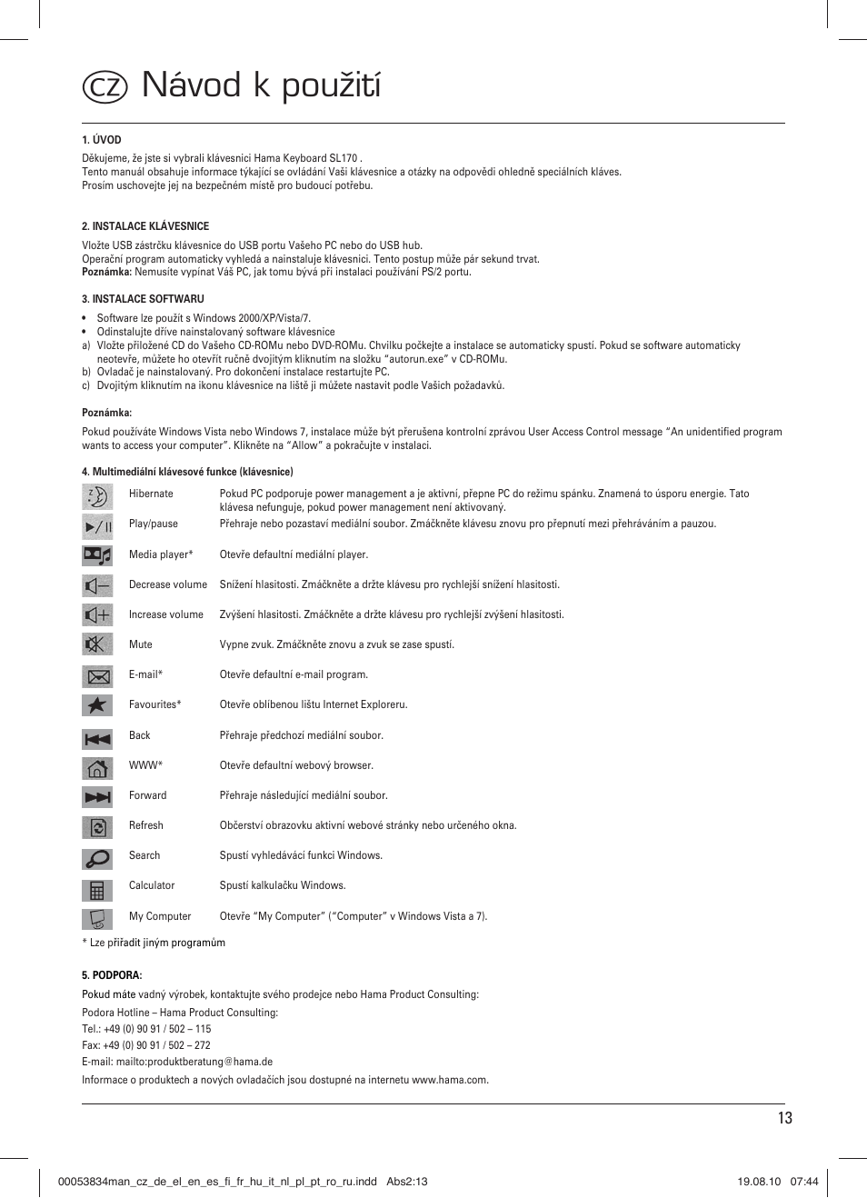 Cnávod k použití | Hama Media Keyboard User Manual | Page 14 / 21