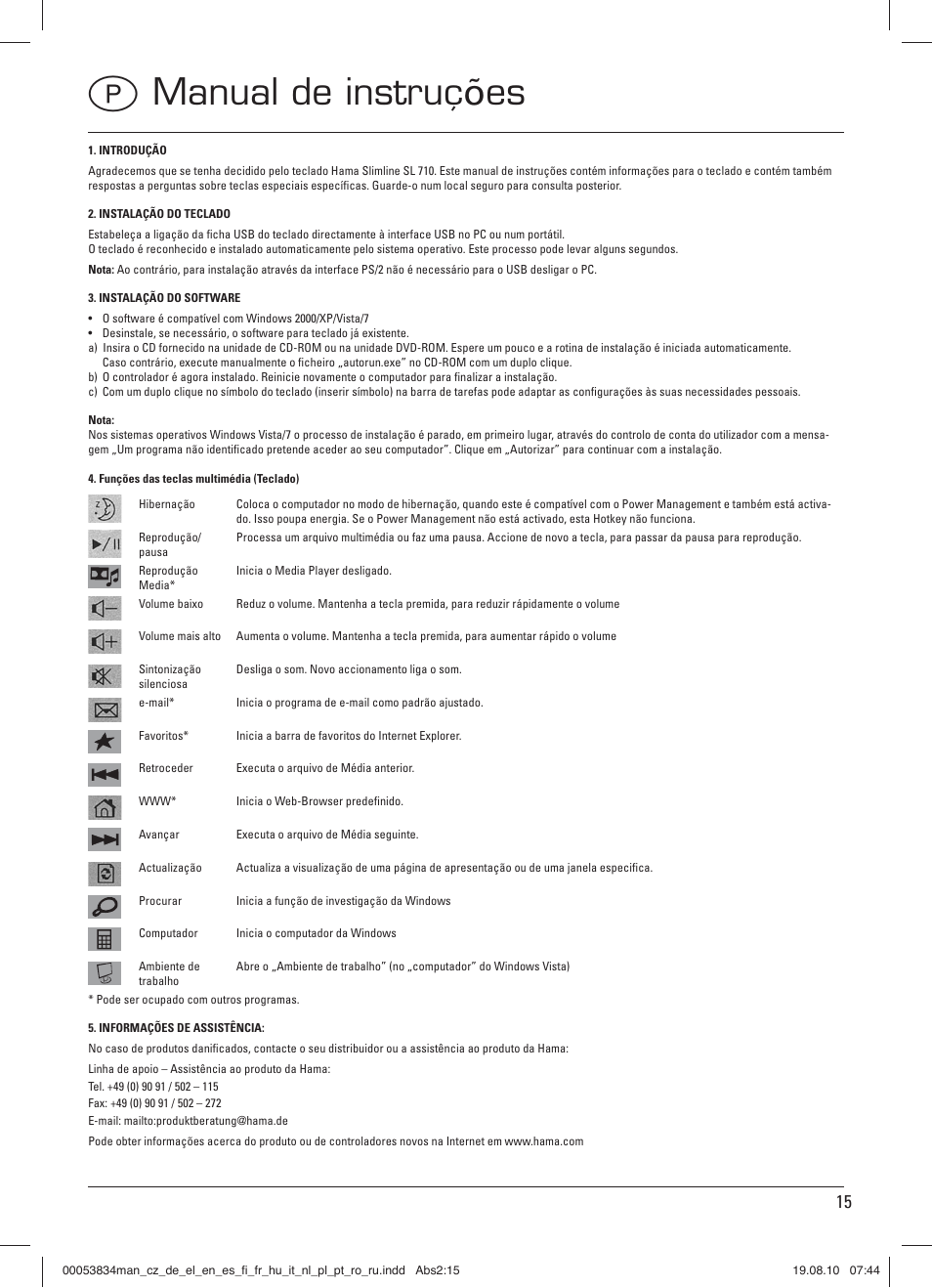 Pmanual de instruções | Hama Media Keyboard User Manual | Page 16 / 21