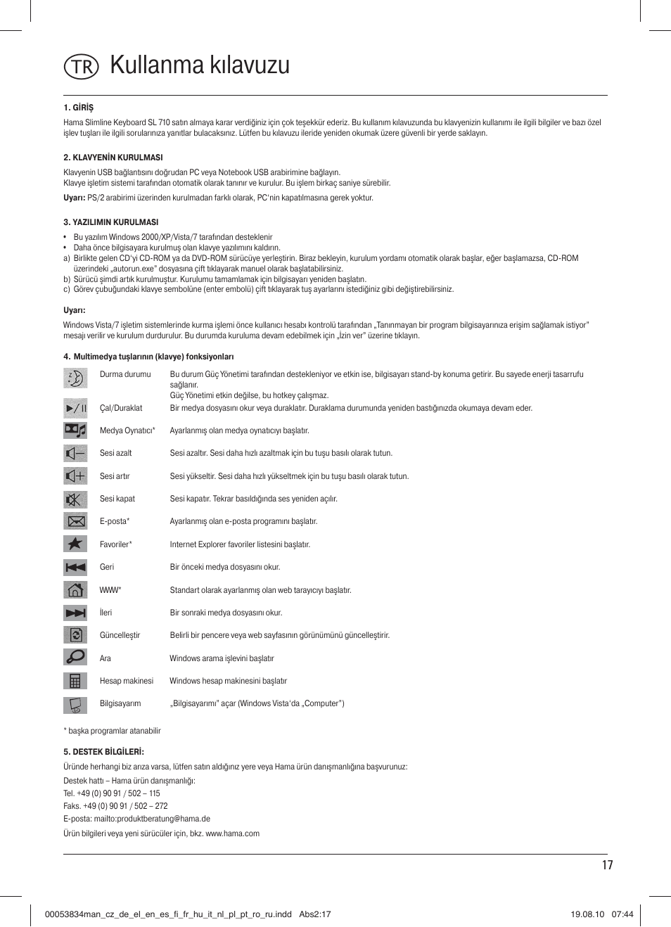 T kullanma kılavuzu | Hama Media Keyboard User Manual | Page 18 / 21