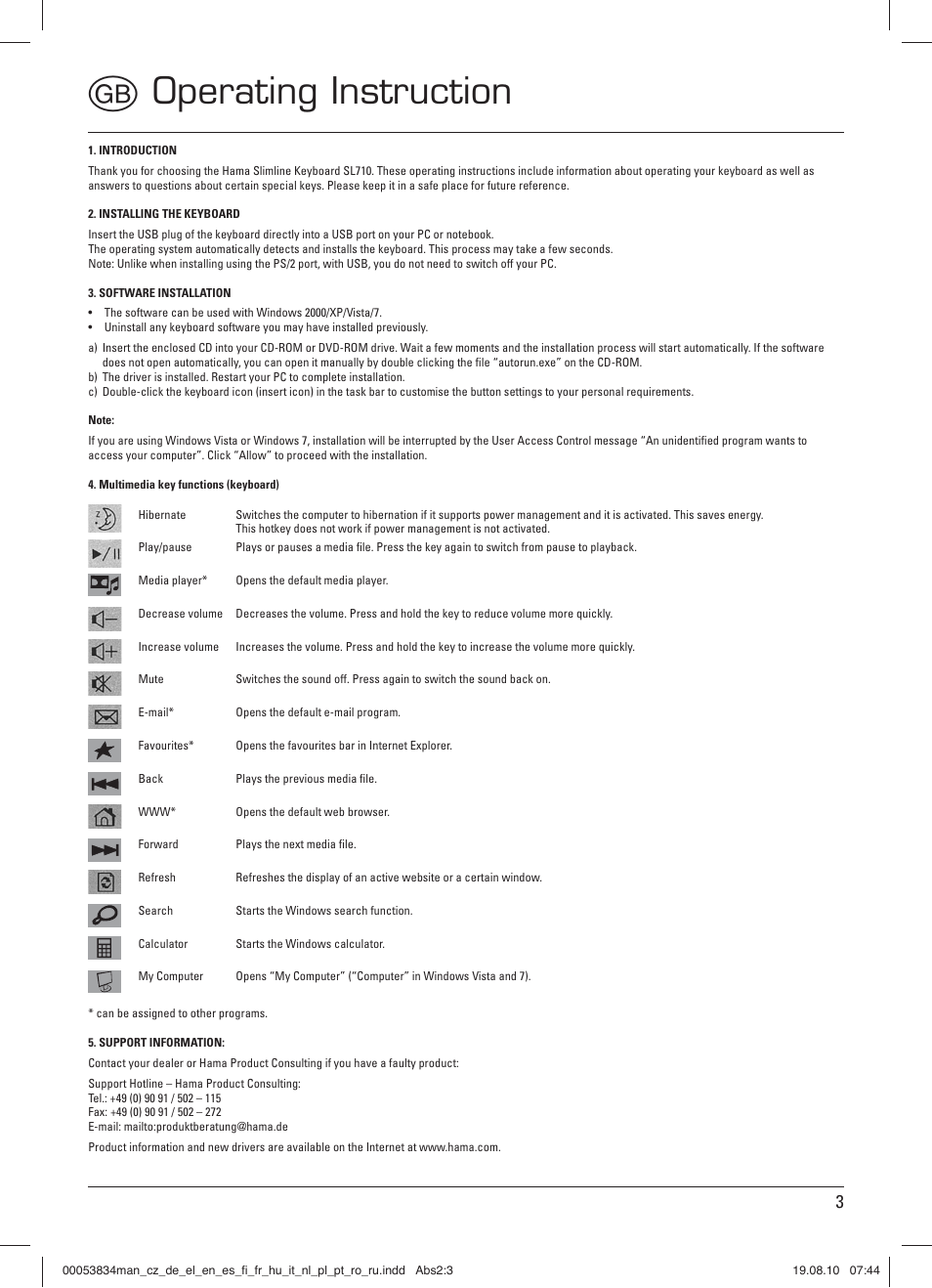 Goperating instruction | Hama Media Keyboard User Manual | Page 4 / 21