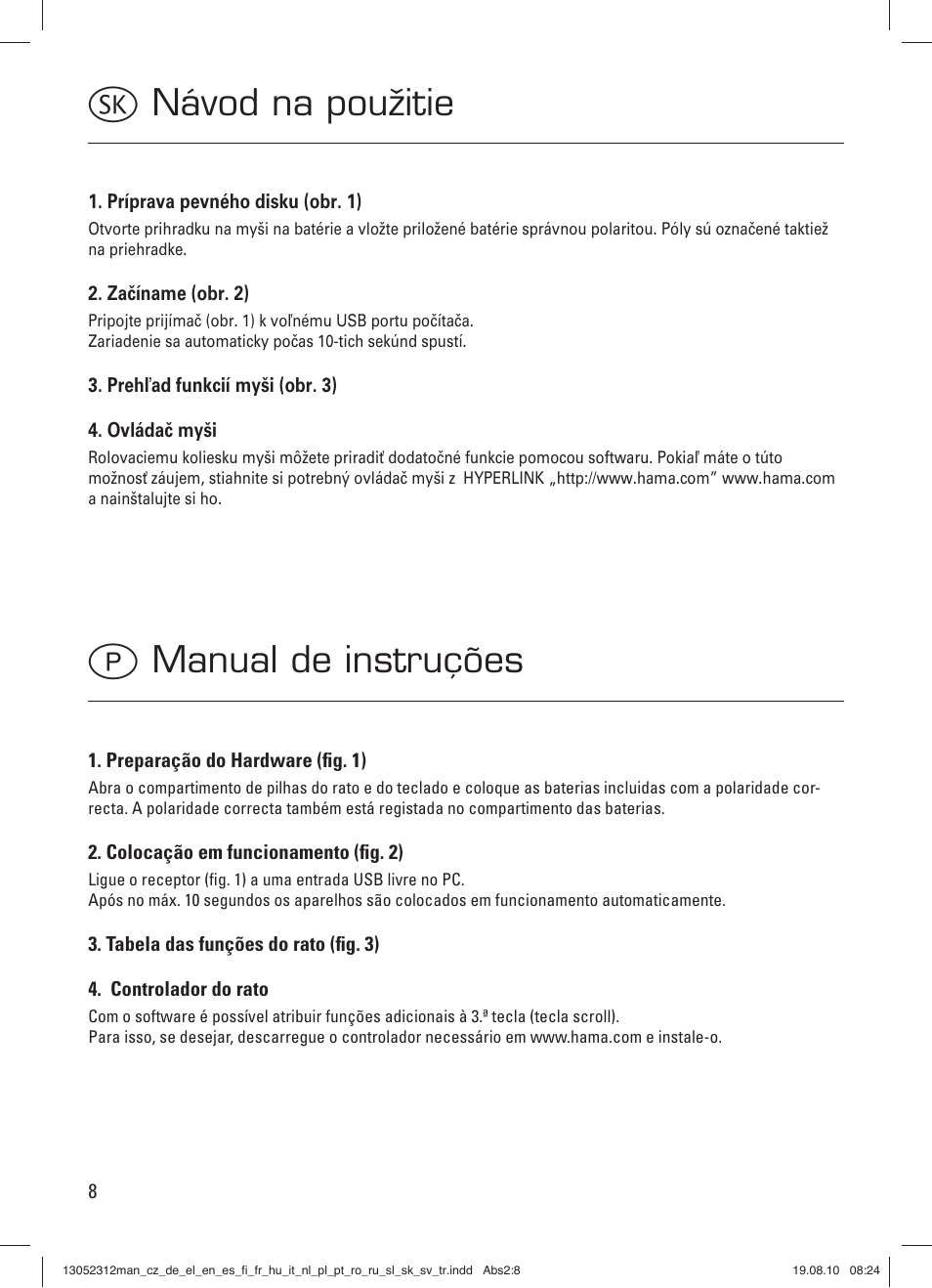 V návod na použitie, P manual de instruções | Hama RF 2000 User Manual | Page 11 / 15