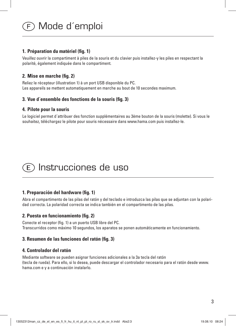 Mode d´emploi f instrucciones de uso e | Hama RF 2000 User Manual | Page 6 / 15