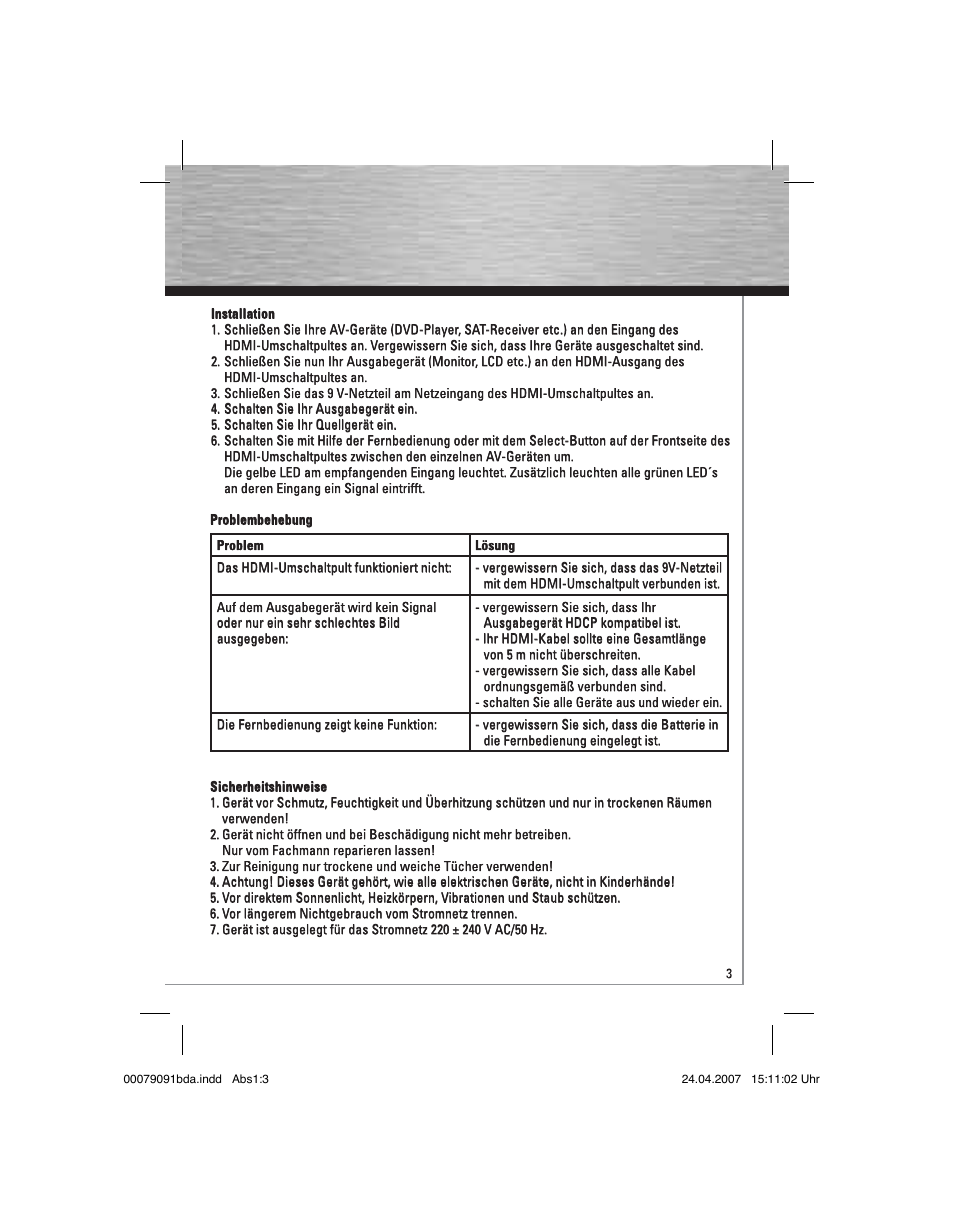 Hama Switching Console HDMI User Manual | Page 4 / 20