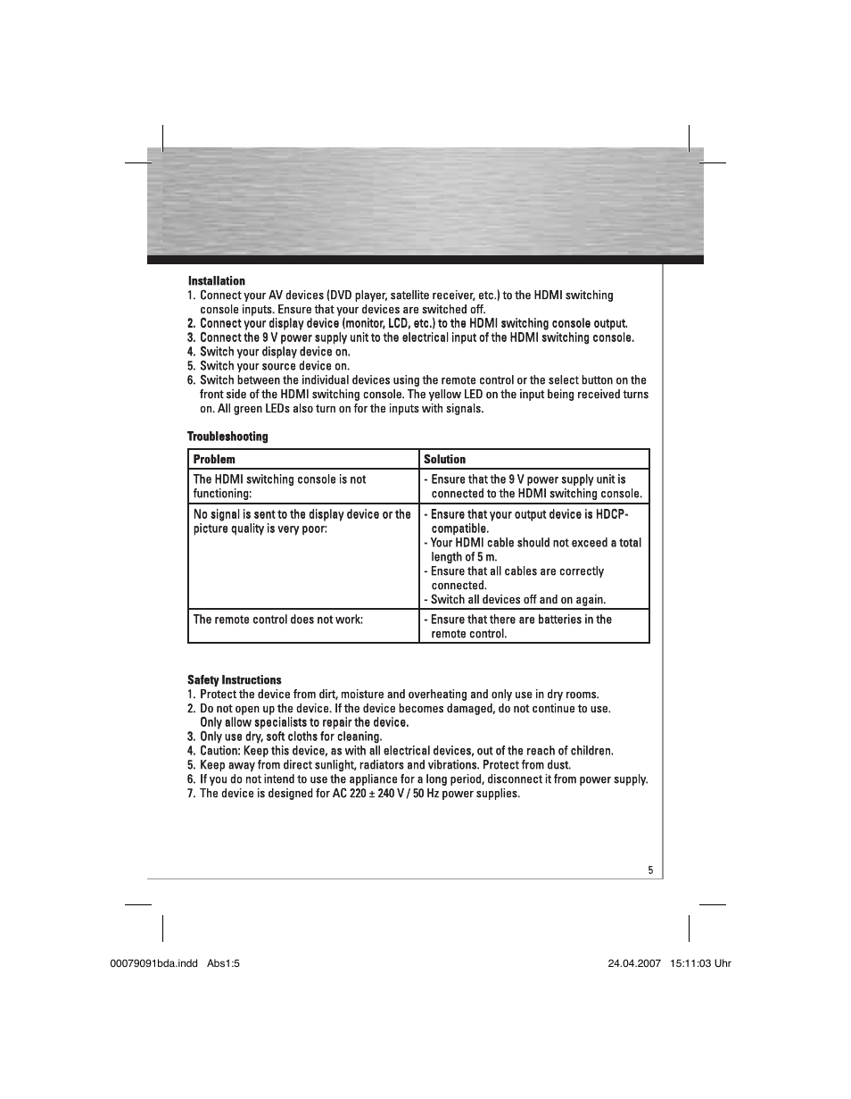 Hama Switching Console HDMI User Manual | Page 6 / 20