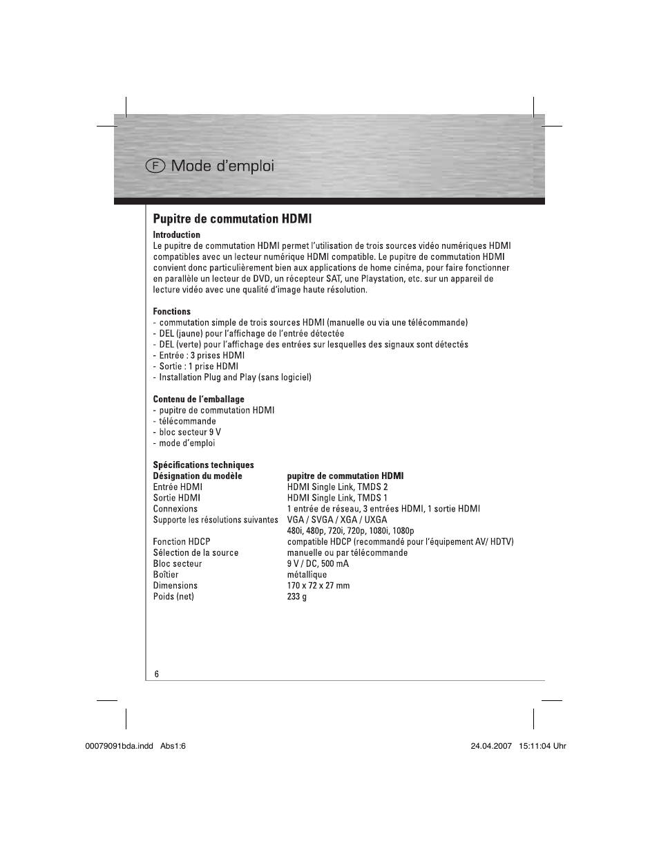 Hama Switching Console HDMI User Manual | Page 7 / 20