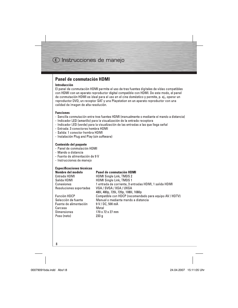 Hama Switching Console HDMI User Manual | Page 9 / 20