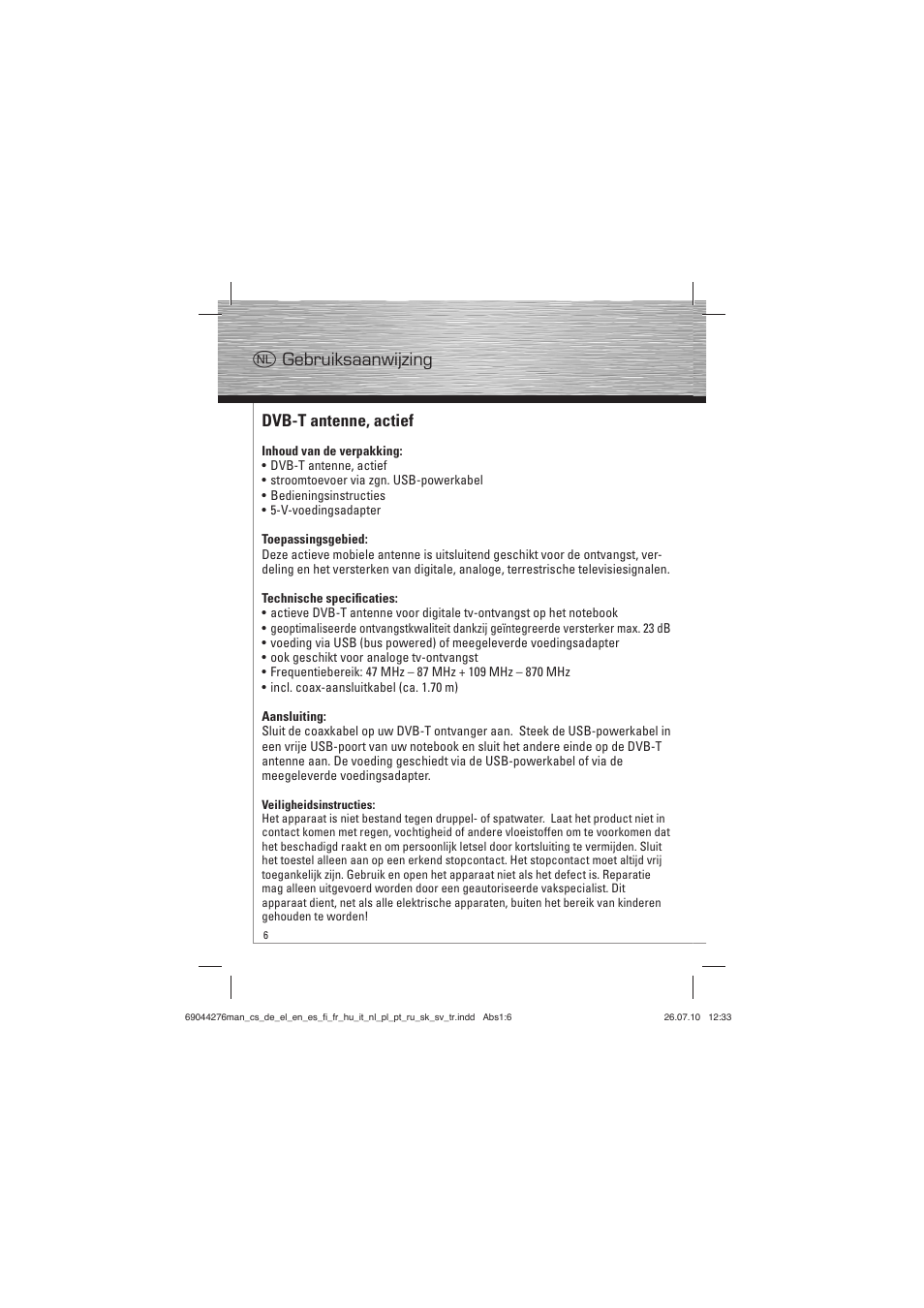 Dvb-t antenne, actief, O gebruiksaanwijzing | Hama Mobille DVB-T Antenna User Manual | Page 7 / 20
