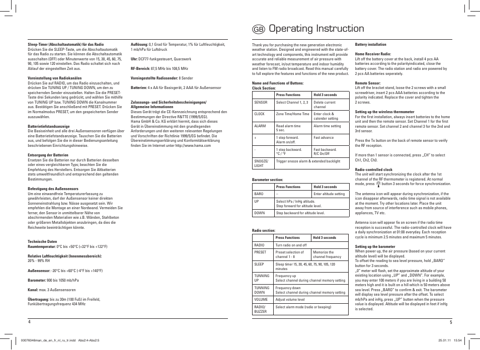 Goperating instruction | Hama EWS-900 User Manual | Page 3 / 10