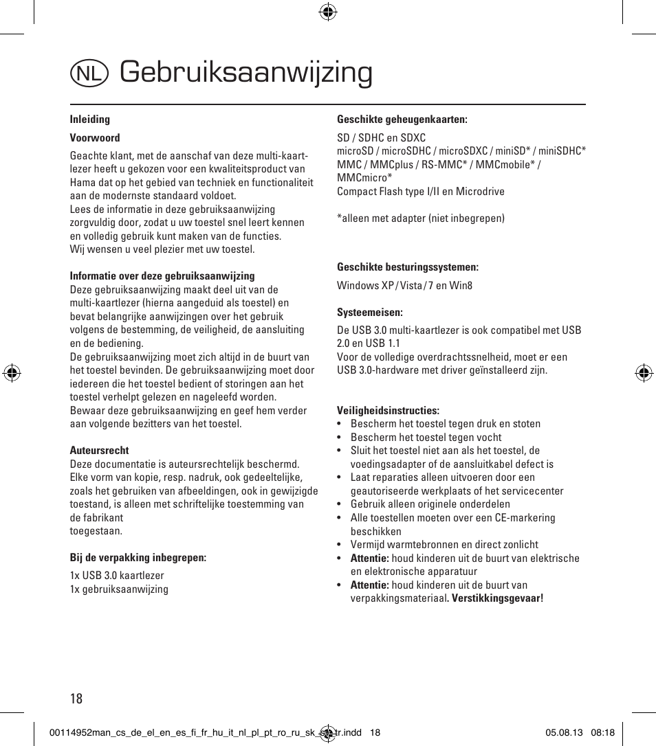 Ogebruiksaanwijzing | Hama Card Reader SuperSpeed 3in1 User Manual | Page 18 / 70