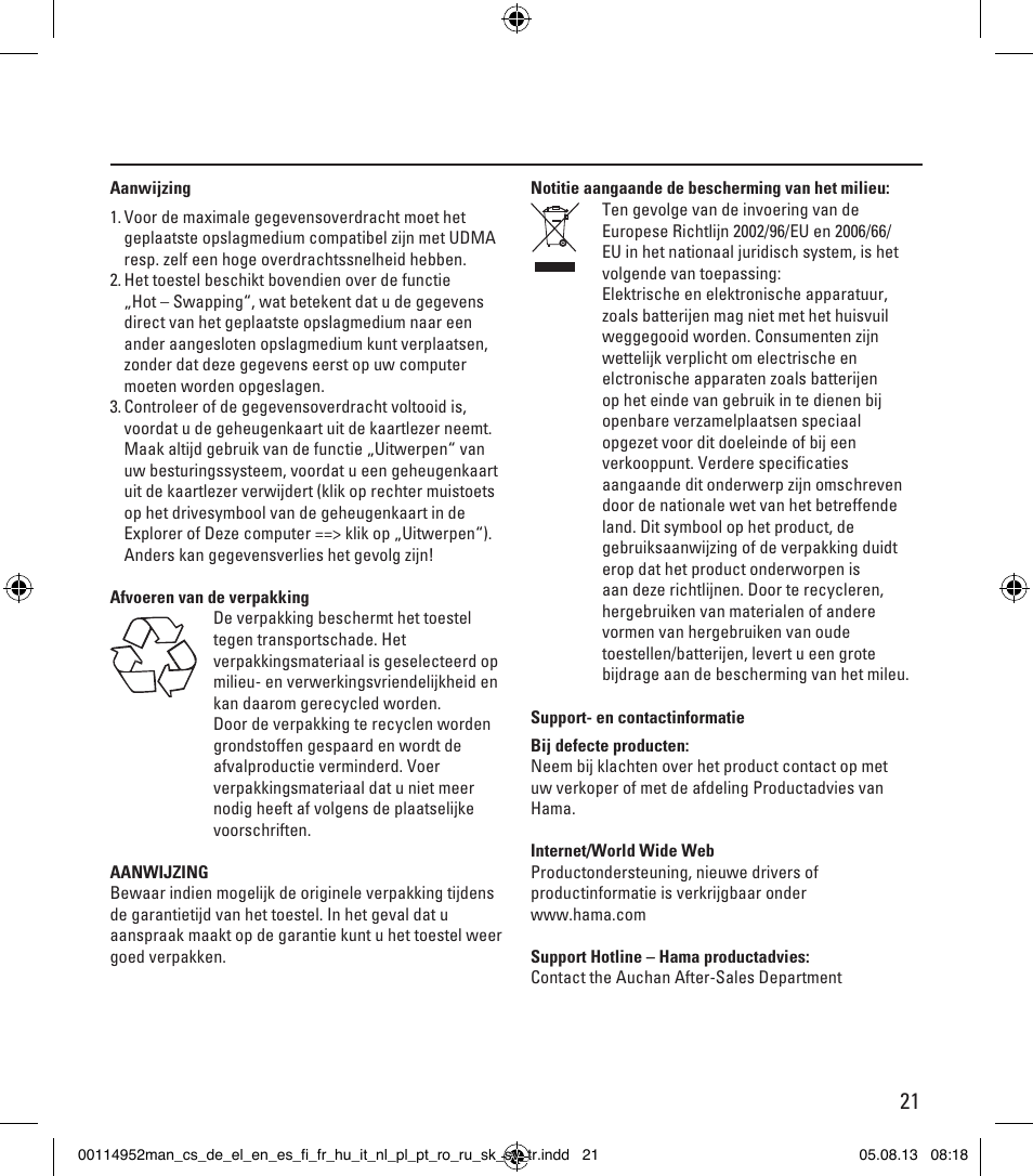 Hama Card Reader SuperSpeed 3in1 User Manual | Page 21 / 70