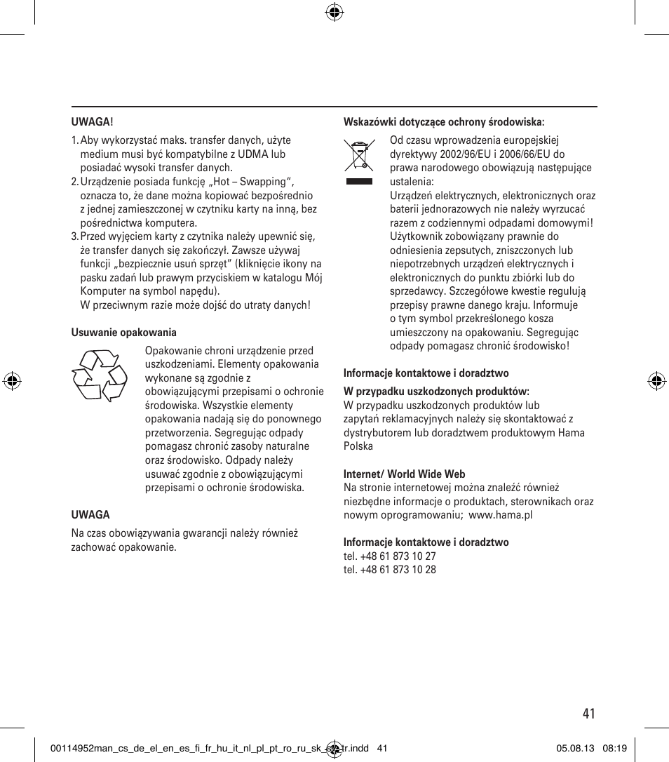 Hama Card Reader SuperSpeed 3in1 User Manual | Page 41 / 70