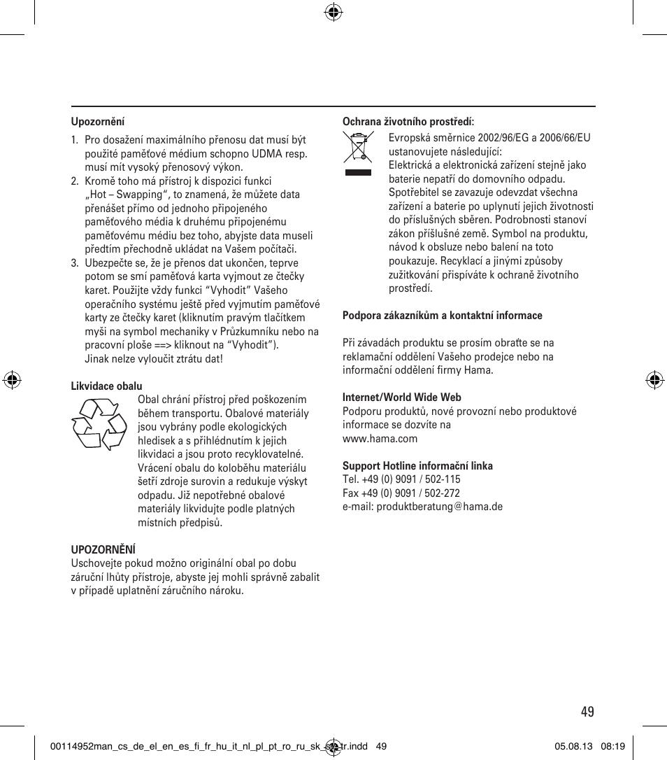 Hama Card Reader SuperSpeed 3in1 User Manual | Page 49 / 70