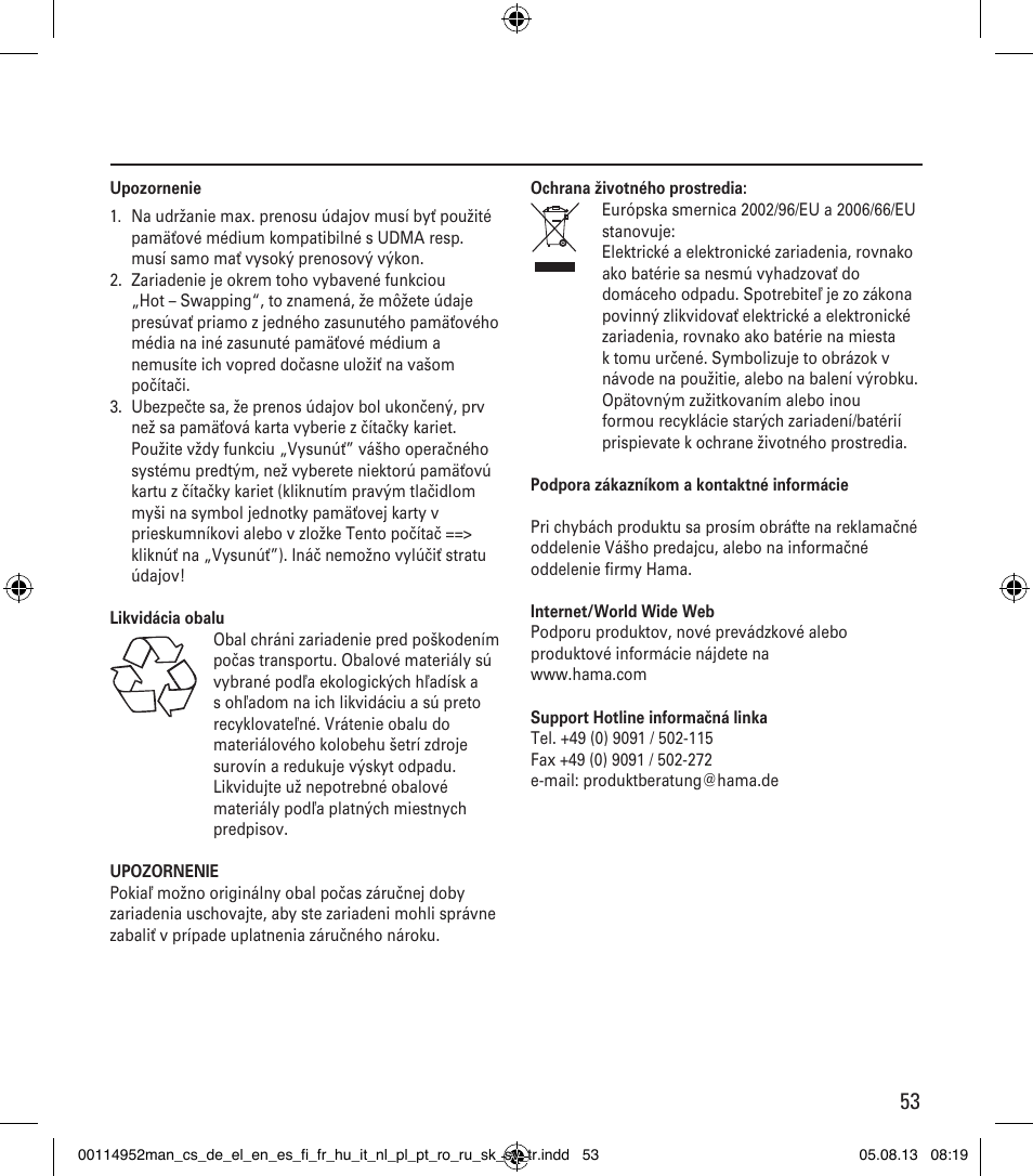 Hama Card Reader SuperSpeed 3in1 User Manual | Page 53 / 70