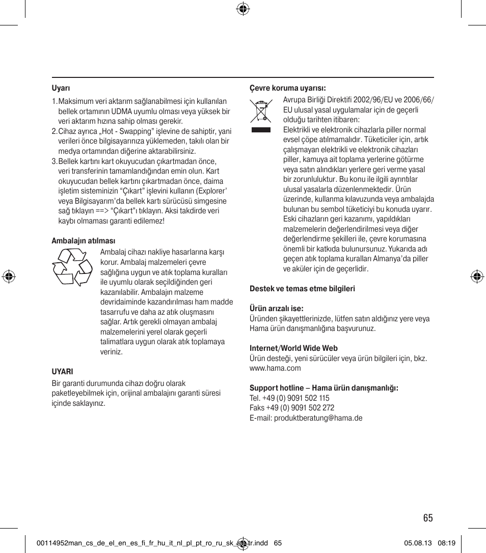 Hama Card Reader SuperSpeed 3in1 User Manual | Page 65 / 70