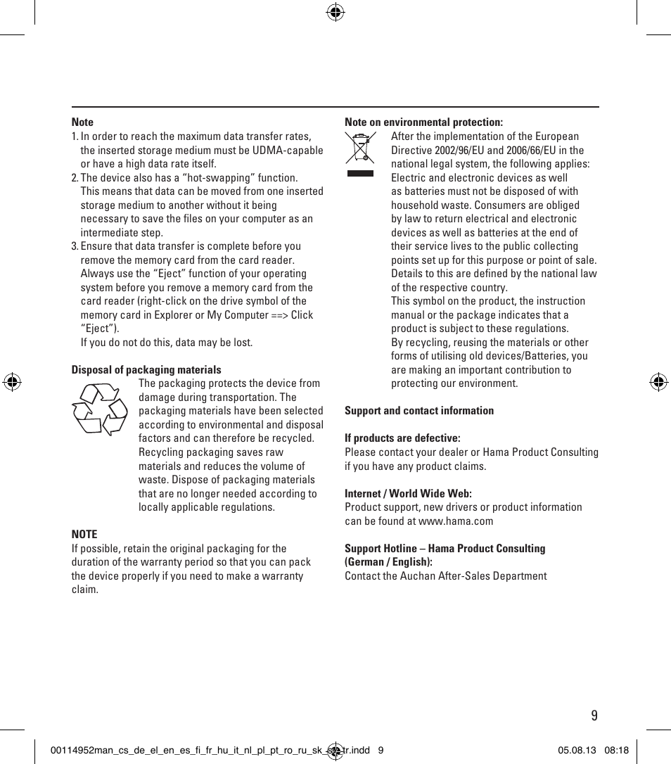 Hama Card Reader SuperSpeed 3in1 User Manual | Page 9 / 70