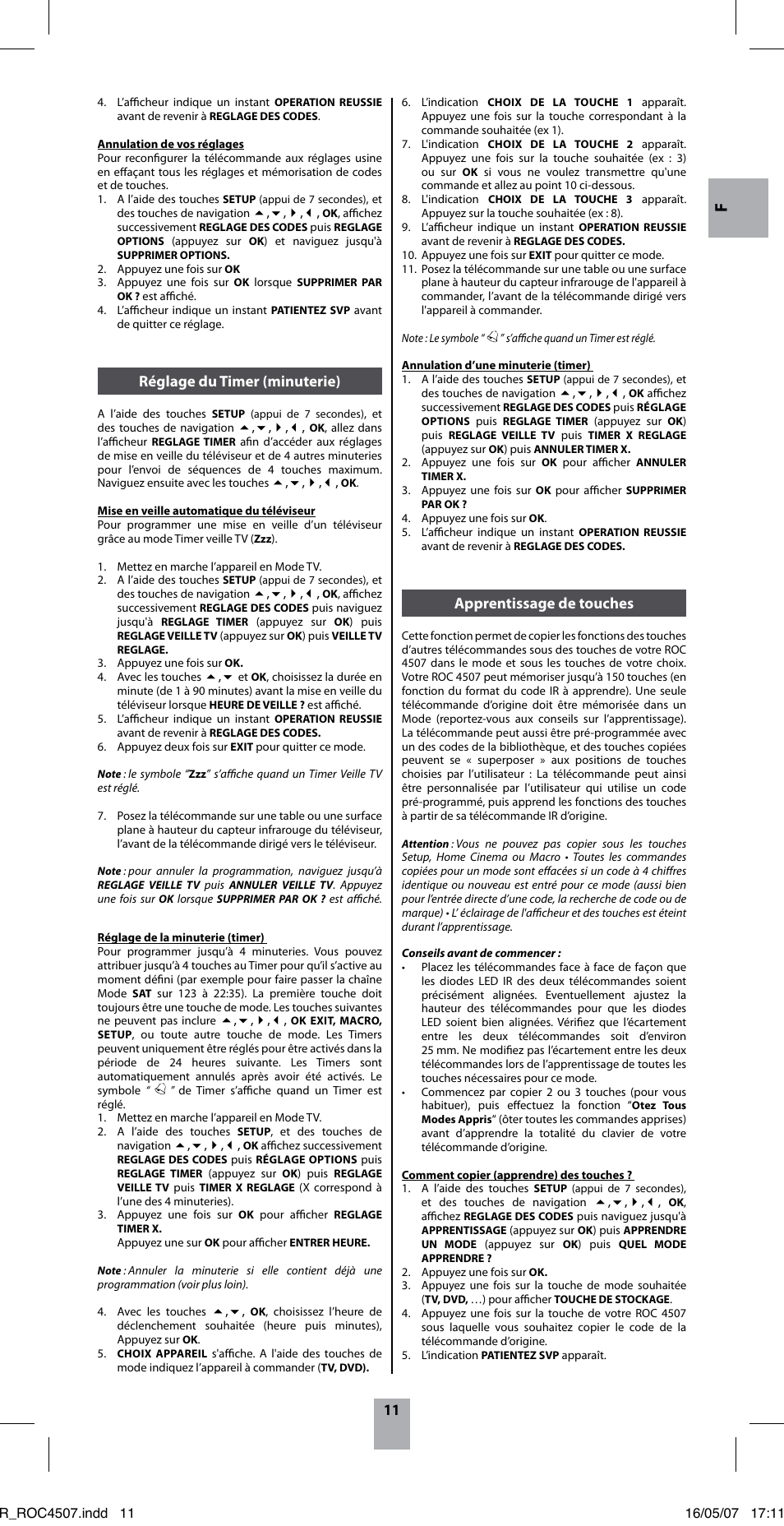 Apprentissage de touches, Réglage du timer (minuterie) | Thomson ROC4507 User Manual | Page 14 / 48