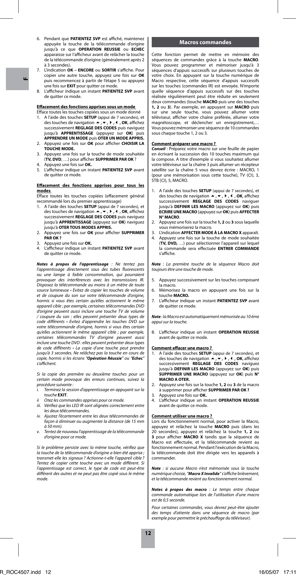 Macros commandes | Thomson ROC4507 User Manual | Page 15 / 48