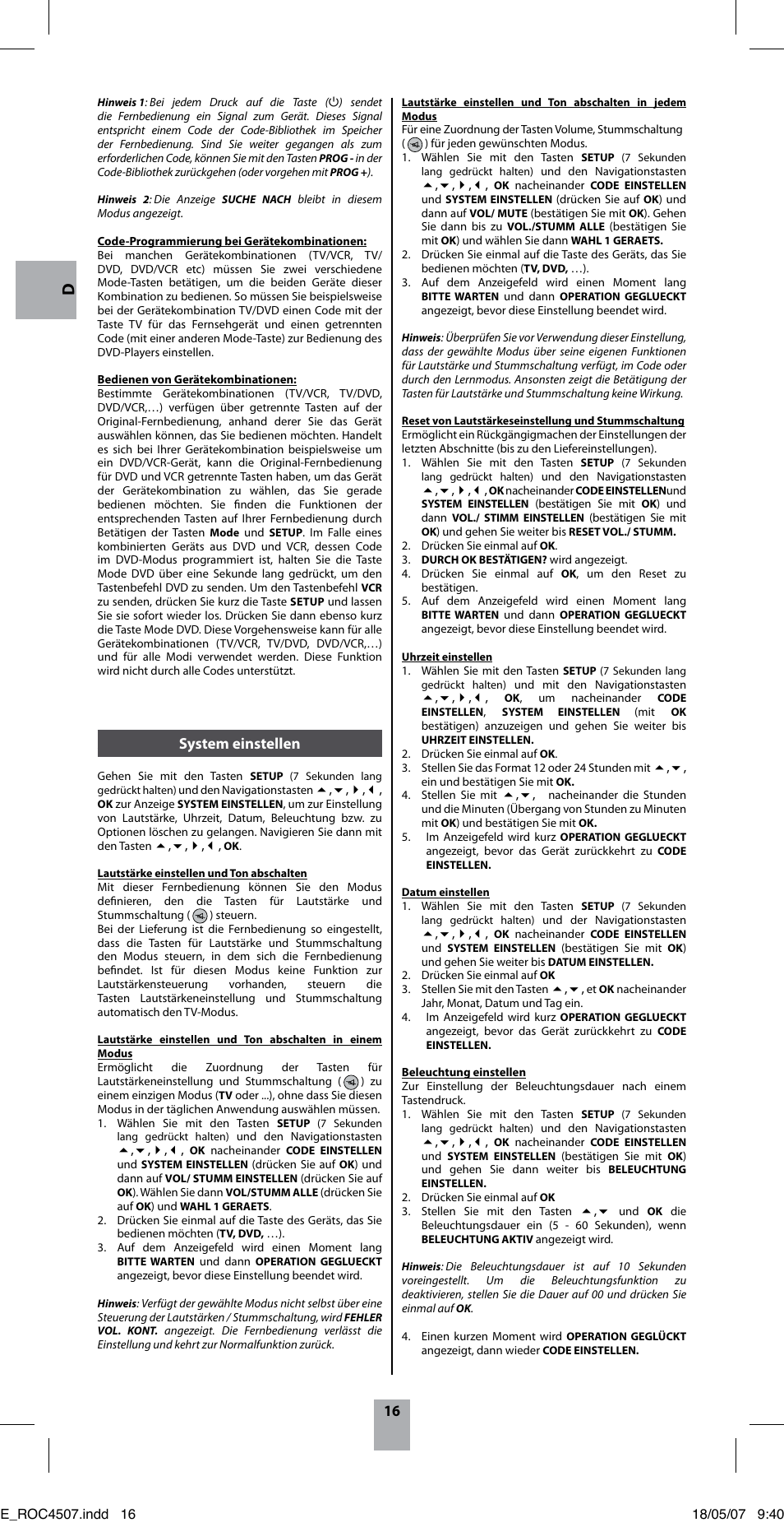 16 system einstellen | Thomson ROC4507 User Manual | Page 19 / 48